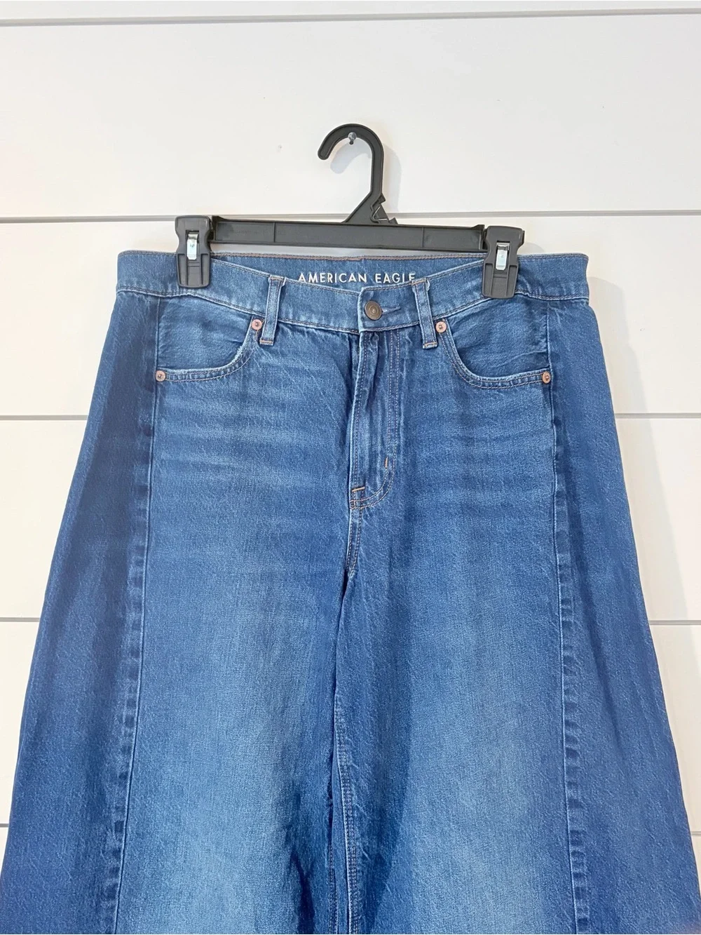 American Eagle Dreamy Drape Barrel Jeans 8 Blue Y2K Baggy Denim Core